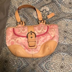 Coach Pink Small Hobo Handbag M04Q-1853 Logo Tan Leather SOHO Optic